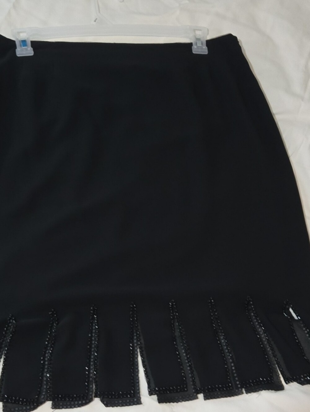 Sheri Martin Black Pencil Skirt with Beaded Fringe